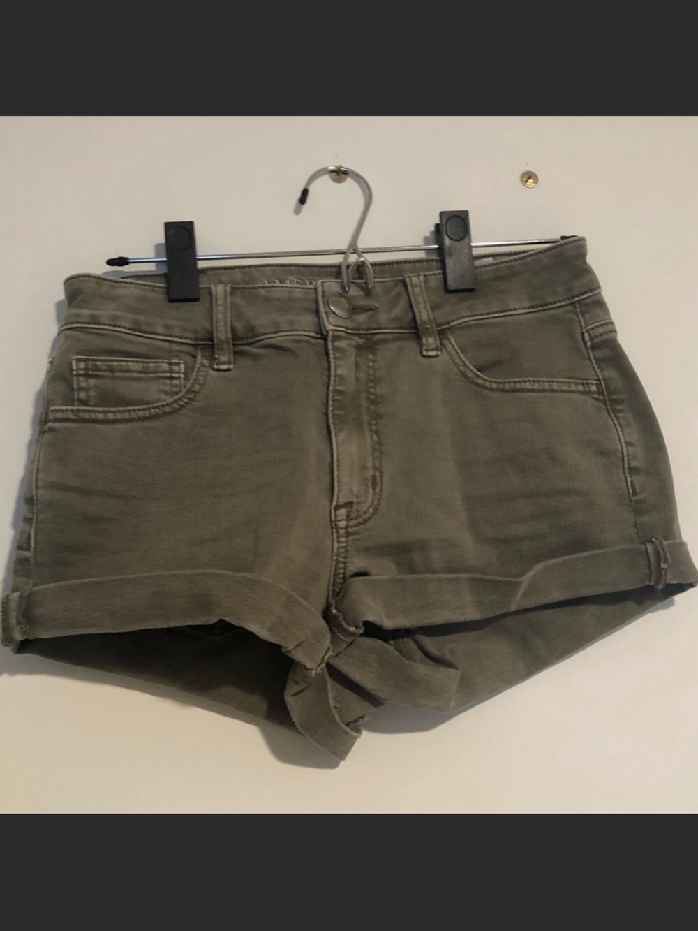 American Eagle Women's Olive Green Rolled-Hem Denim Shorts